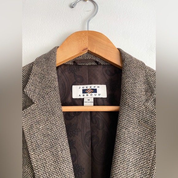 Joseph Abboud Tweed Herringbone Wool Blazer Sport Coat Jacket Brown Elbow Patch - Picture 8 of 12